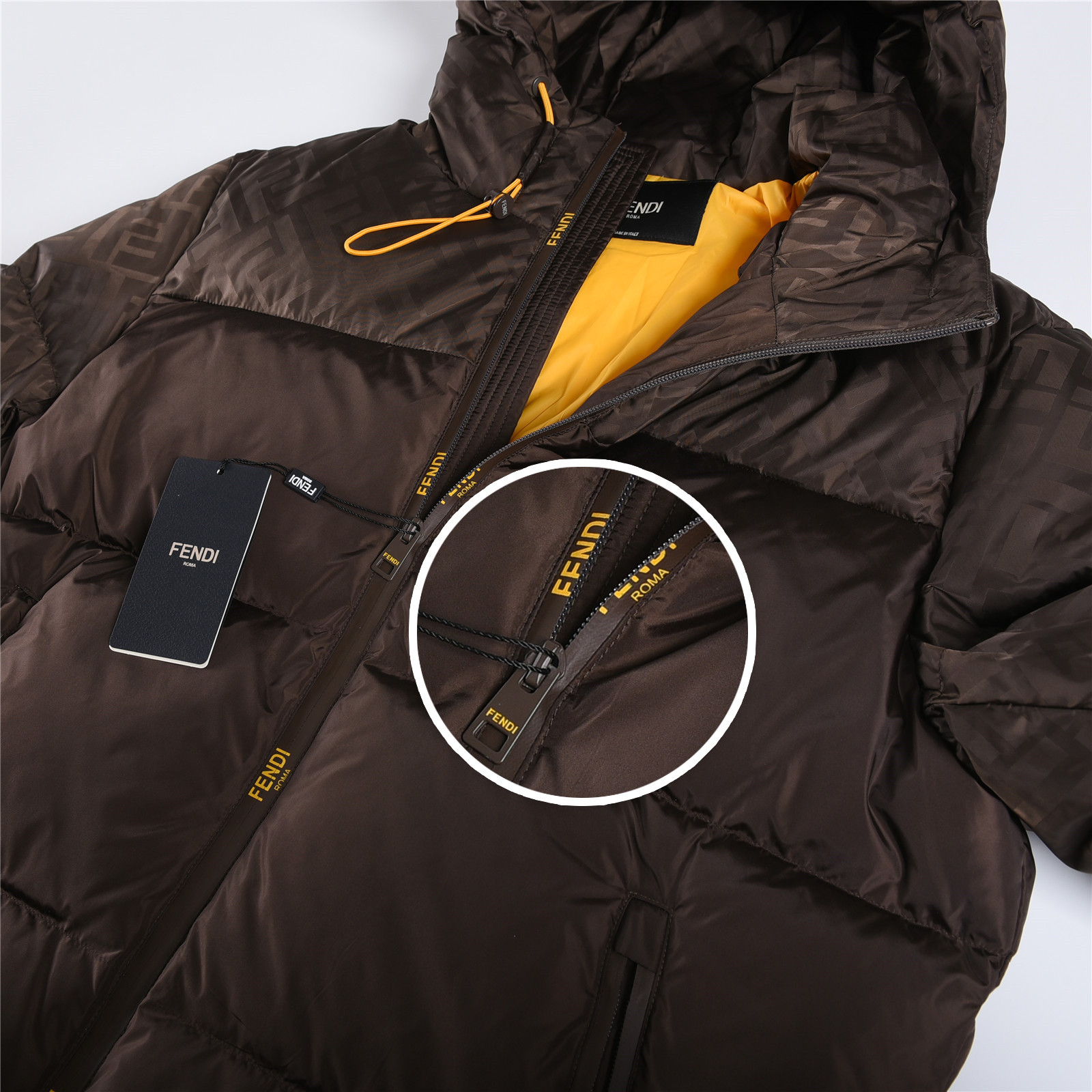 #正品级:FENDI FW25 秋冬新品双拼工艺特殊logo布艺休闲轻奢连帽羽绒服男女款#F05# 𝗦𝗶