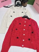 Celine Clothing Cardigans Knit Sweater Found Replica
 Apricot Color Red Embroidery Knitting Spring Collection
