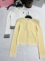 Chanel Clothing Cardigans Knit Sweater Black White Yellow Embroidery Knitting Spring Collection