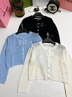 Alexander Wang Clothing Cardigans Knit Sweater T-Shirt Apricot Color Black Blue White Embroidery Knitting Spring/Summer Collection Short Sleeve