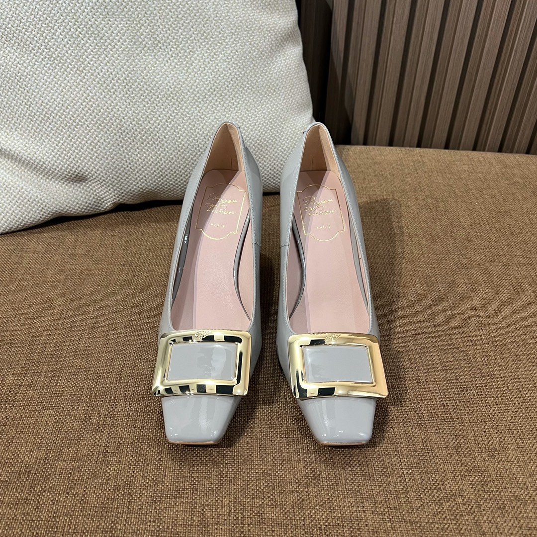 Top Grade Roger Vivier AAA+
 High Heel Pumps Single Layer Shoes Gold Hardware Genuine Leather Patent Sheepskin