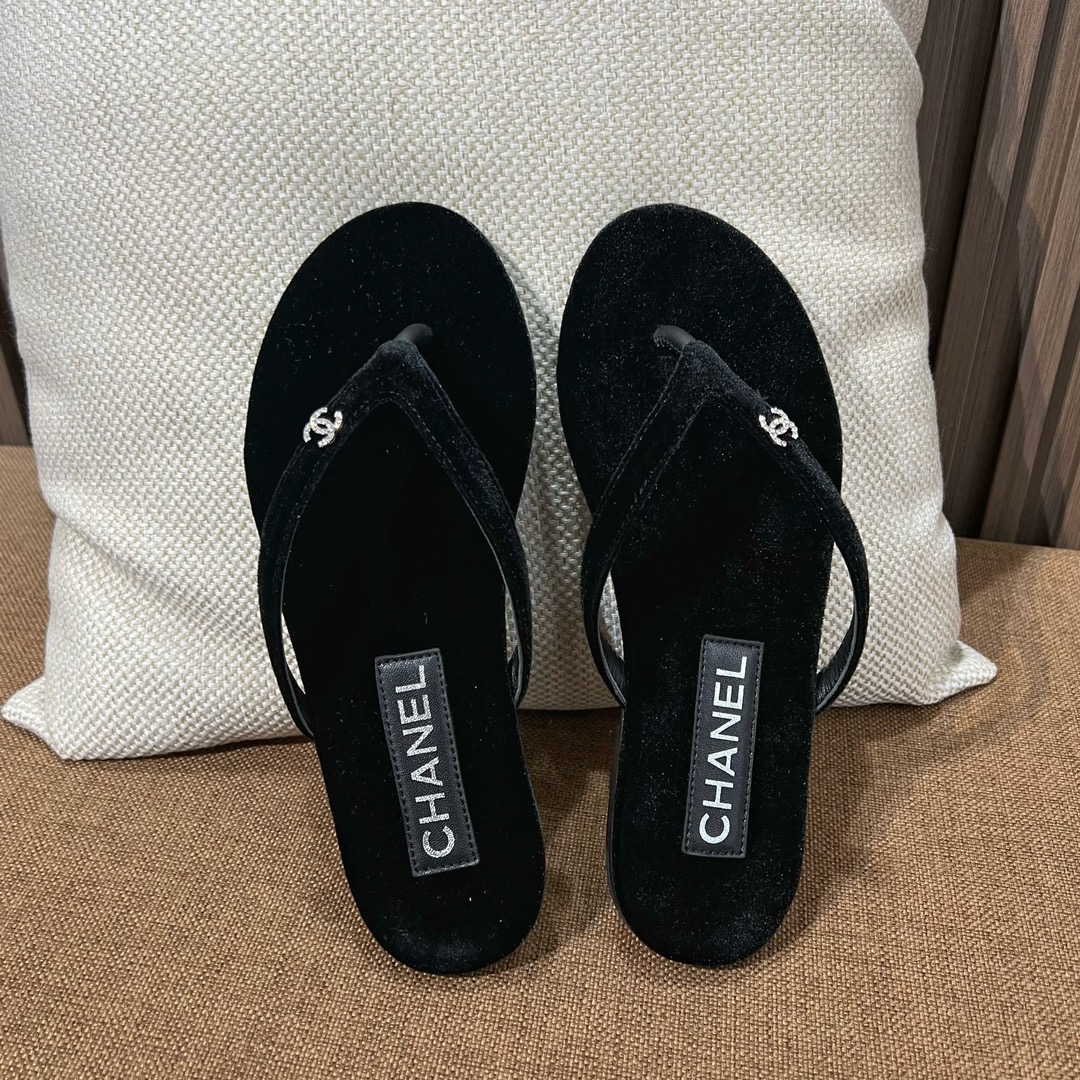 Chanel Shoes Flip Flops Set With Diamonds Genuine Leather Spring/Summer Collection