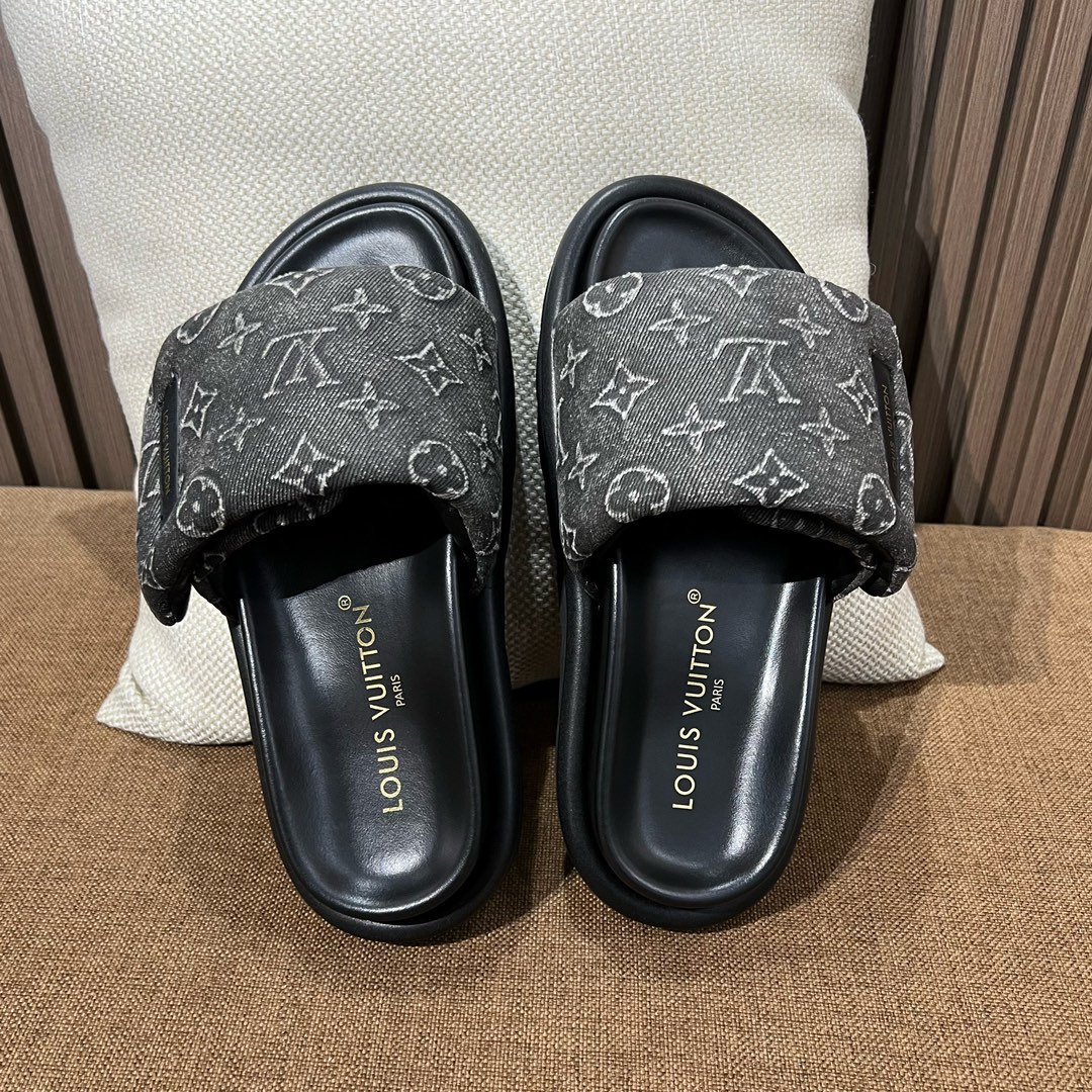 Louis Vuitton Schuhe Badelatschen Designer 7 Sterne Replik
 Schwarz Baumwolle Kautschuk Sommerkollektion