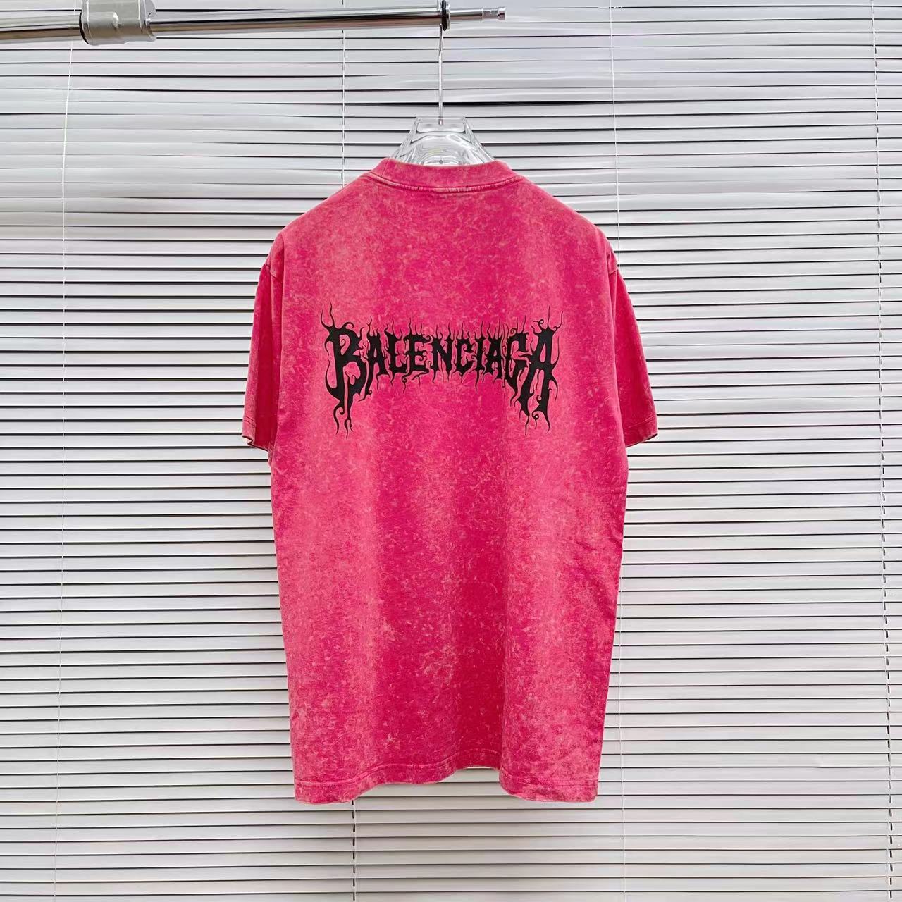 BALENCI*GA巴黎2024夏季新款雪花酸洗做旧个性字母logo印花定制面料短袖T恤男女同款尺码SM