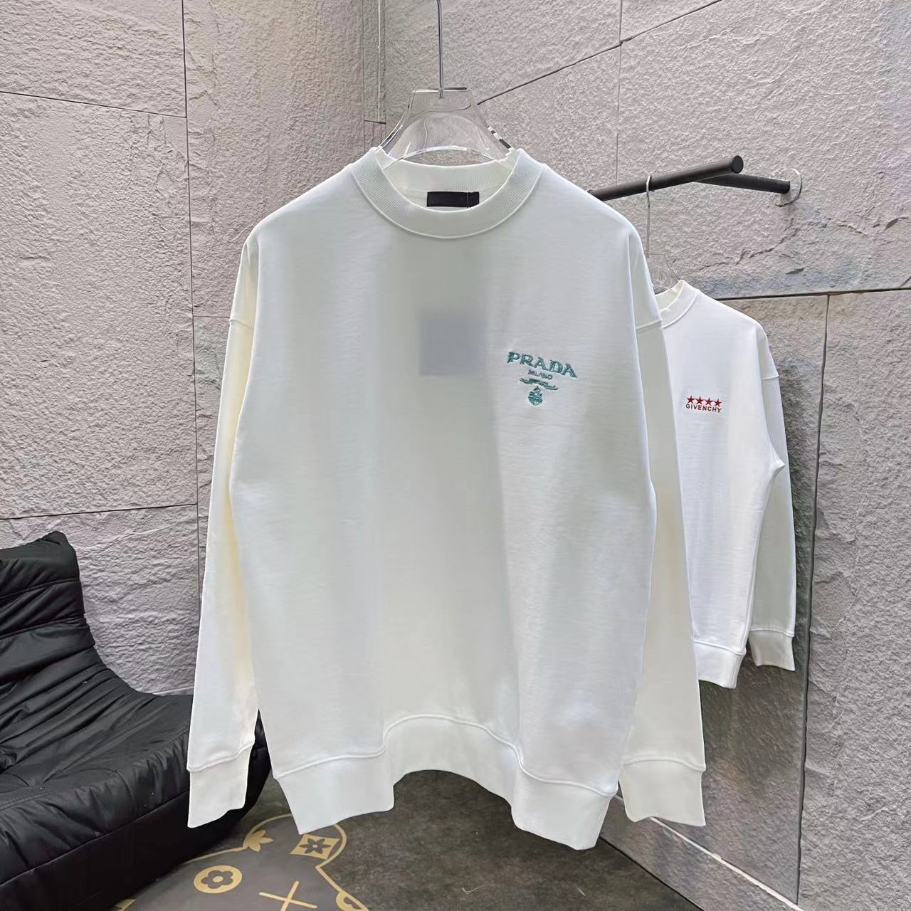 PRAD*Prada nuevo modelo otoño-invierno 2024, sudadera de cuello redondo con bordado de letras logo personalizado, tela …