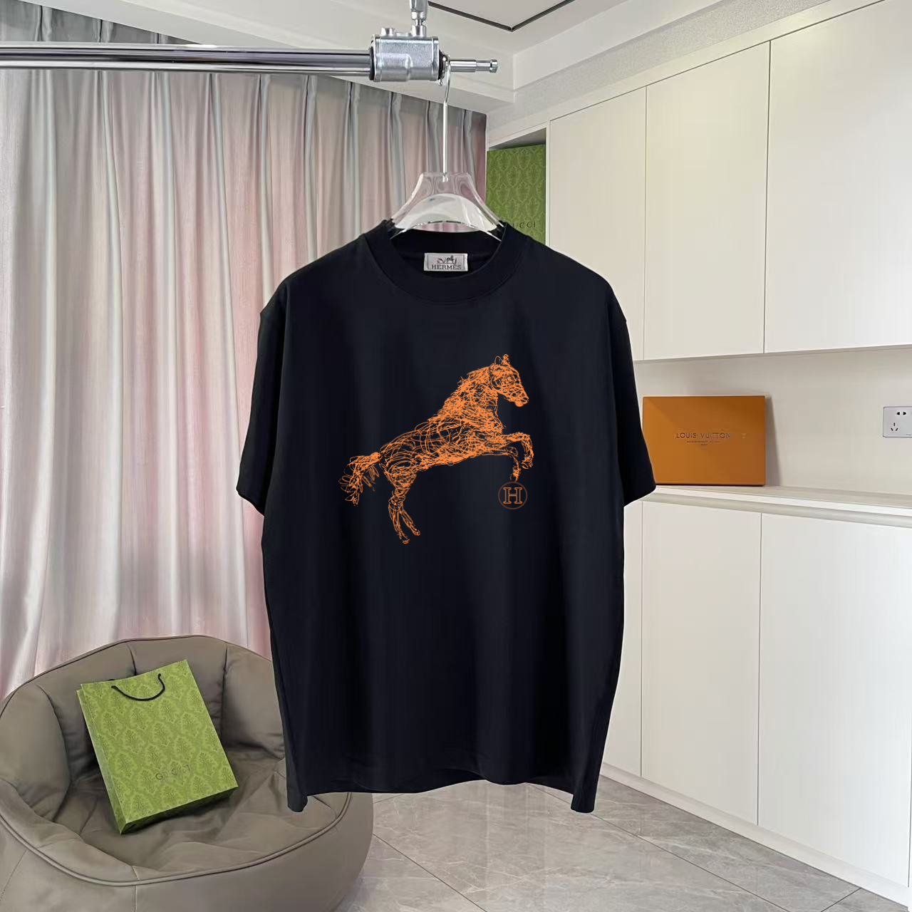 Herme*Hermès Nueva temporada primavera-verano 2025, estampado de logo personalizado, tejido personalizado 300g, camiset…