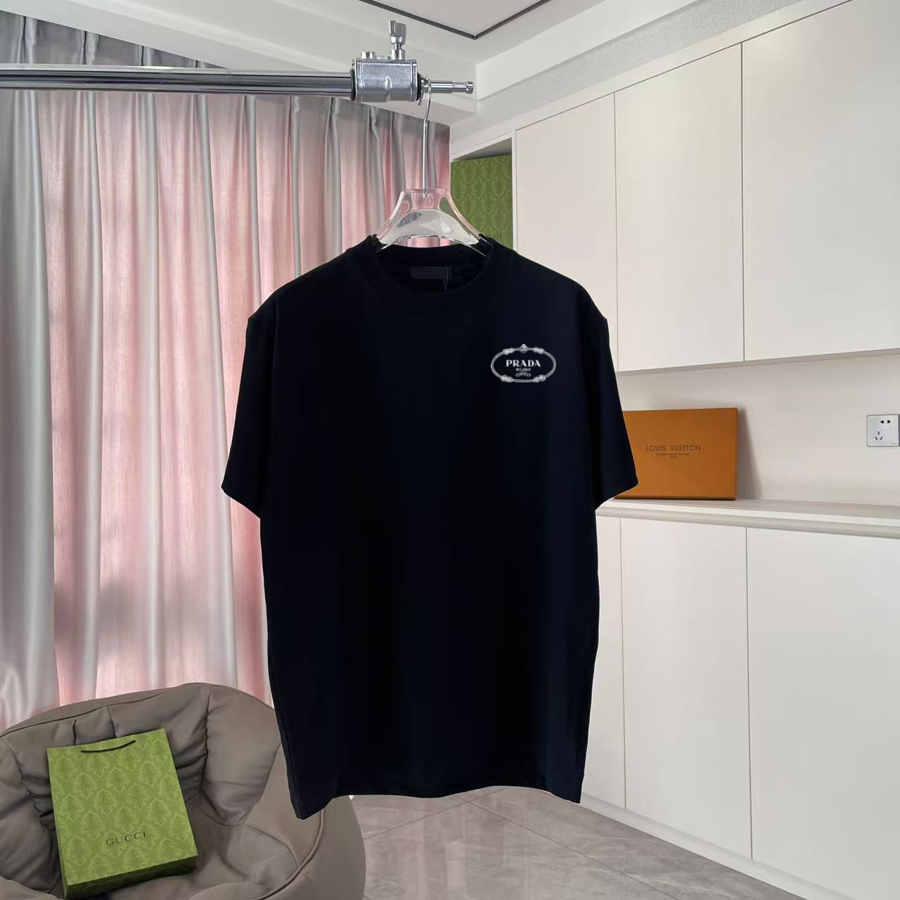 PRAD * Prada 2025 nuevo estilo de verano Impresión de logotipo de letra personalizada Tela personalizada 300 g Camiseta…