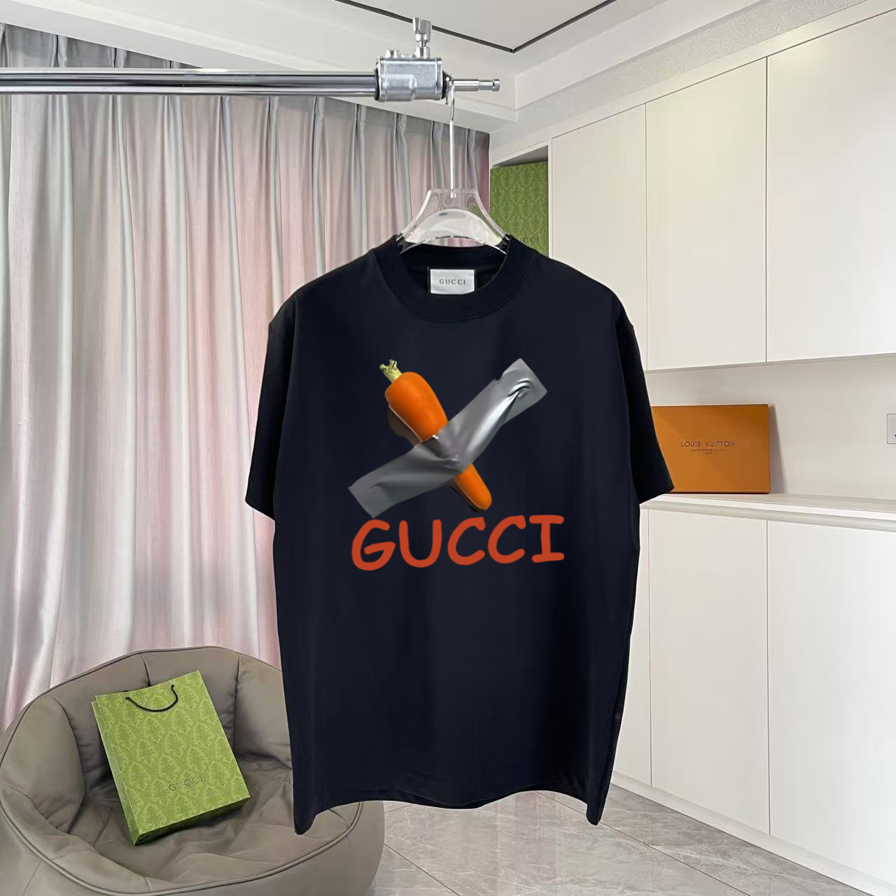 GUCC* Gucci 2025 primavera/verano nuevo estilo, estampado de logo de letras personalizado, tejido personalizado 300g, c…
