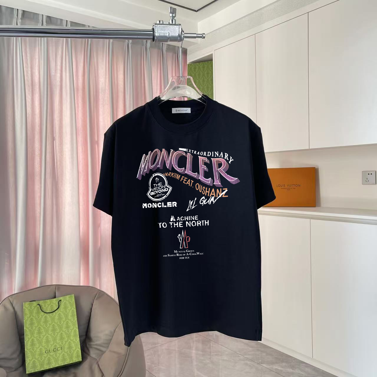 Moncle* 蒙口 2025 nueva colección de verano, camiseta de manga corta con estampado de logo personalizado, tela personaliz…