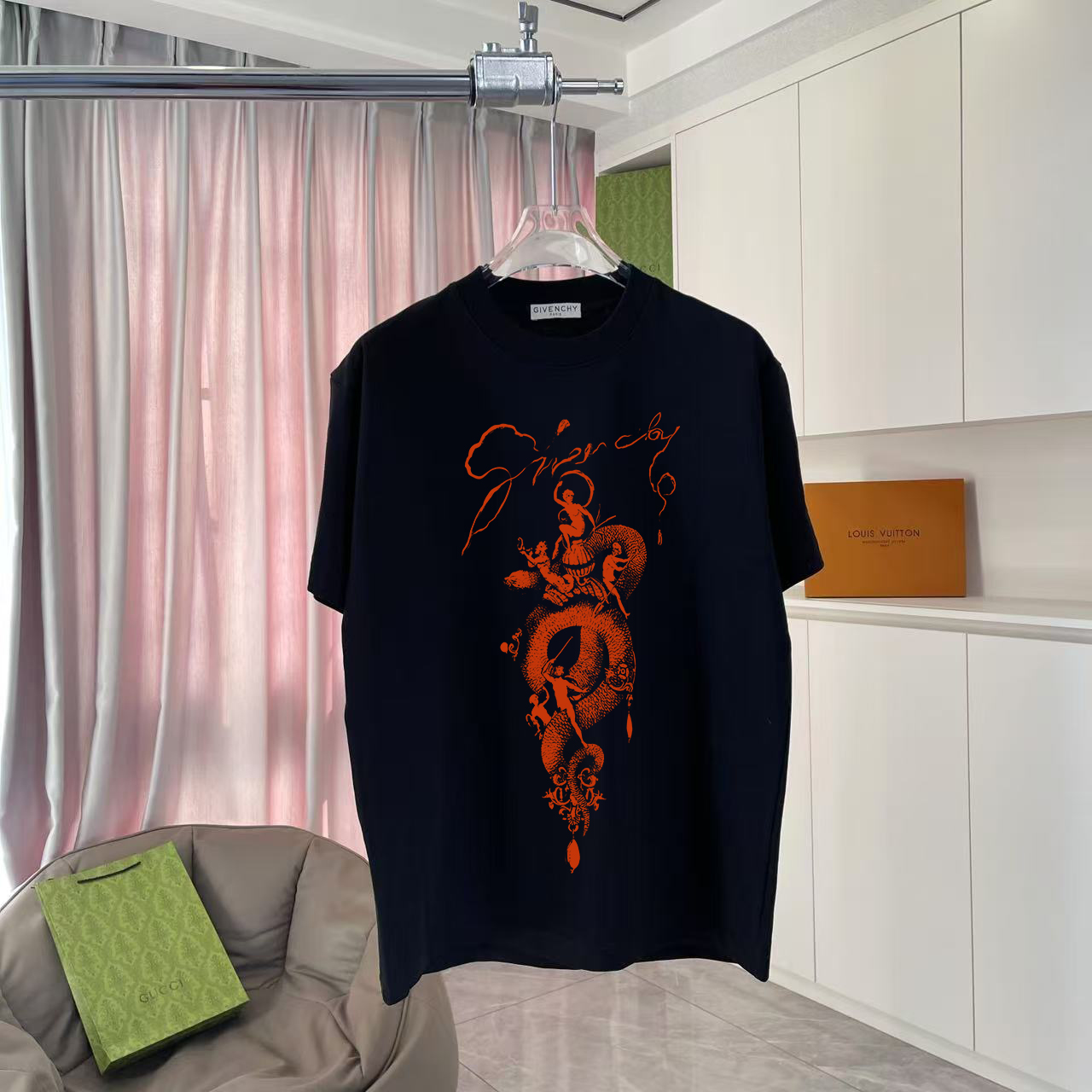 GVC* Givenchy 2025 nuevo estilo de verano, impresión de logotipo de letra personalizada, tela personalizada 300 g, cami…
