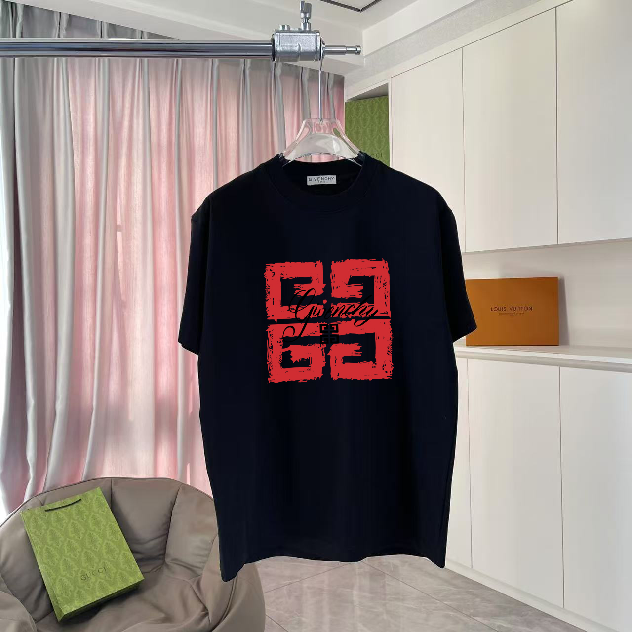 GVC* Givenchy 2025 nuevo estilo de verano, impresión de logotipo de letra personalizada, tela personalizada 300 g, cami…