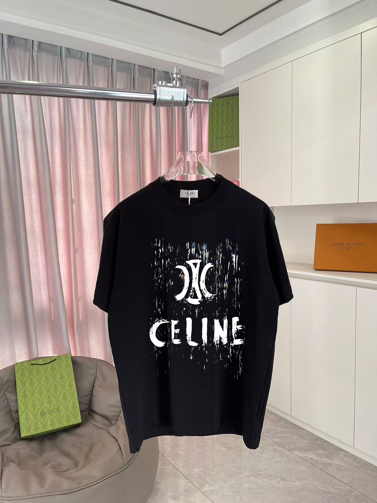 Celine 2025 nuevo modelo de verano, estampado de logo con letras personalizadas, tejido personalizado de 300 g, camiset…