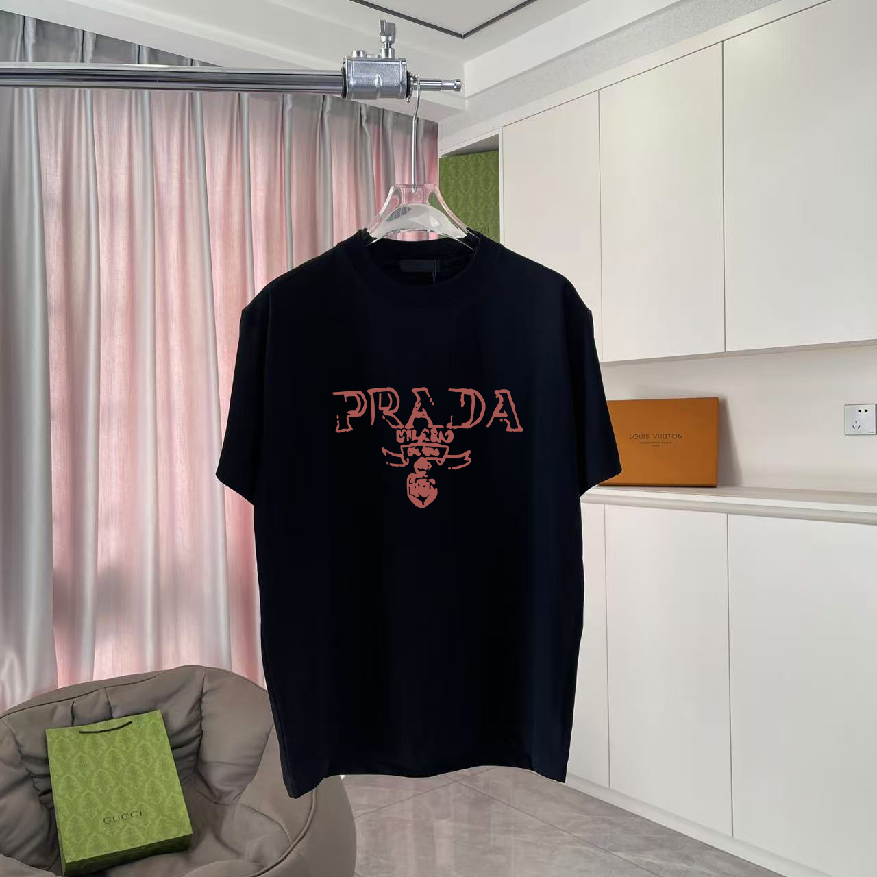 PRAD * Prada 2025 nuevo estilo de verano Impresión de logotipo de letra personalizada Tela personalizada 300 g Camiseta…