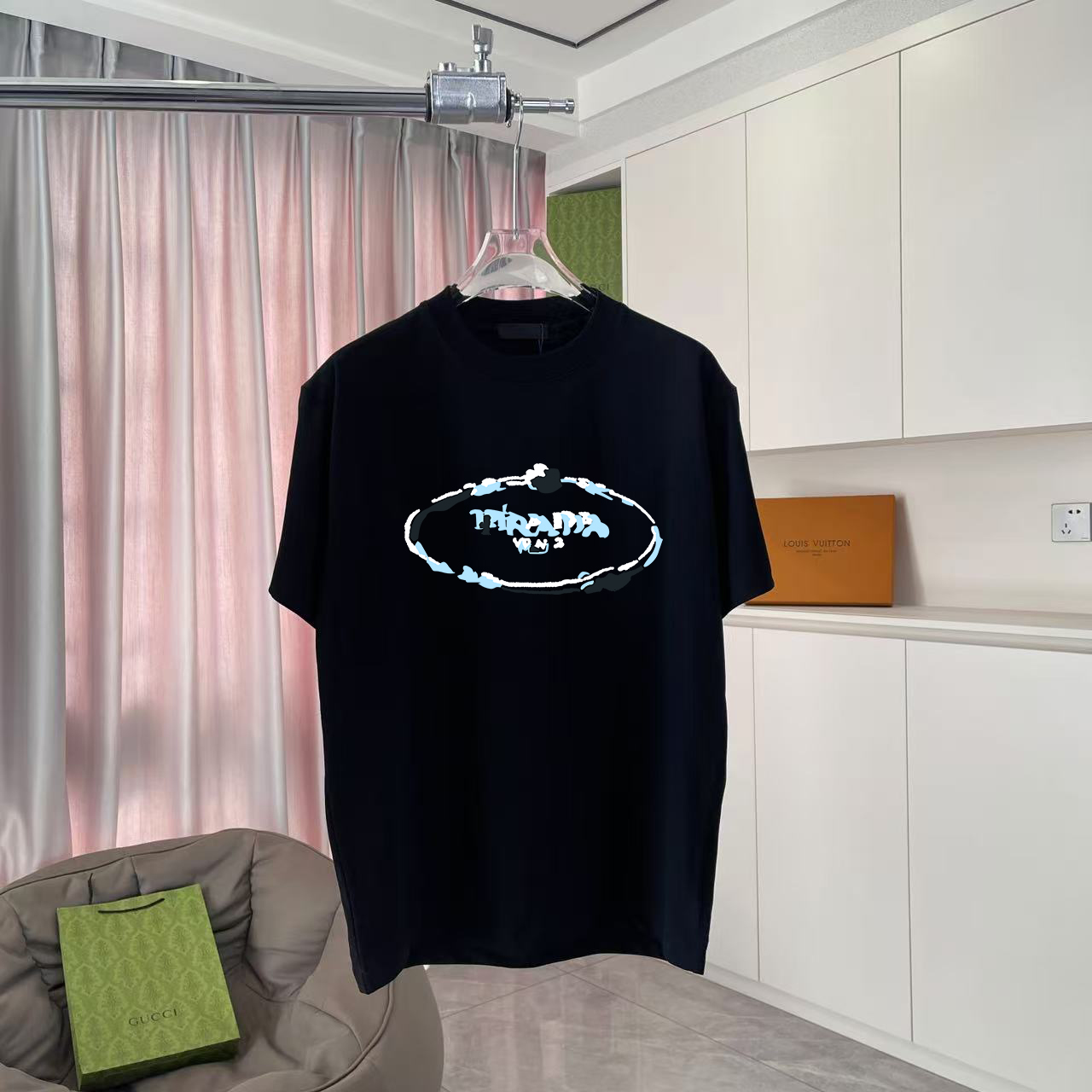 PRAD * Prada 2025 nuevo estilo de verano Impresión de logotipo de letra personalizada Tela personalizada 300 g Camiseta…