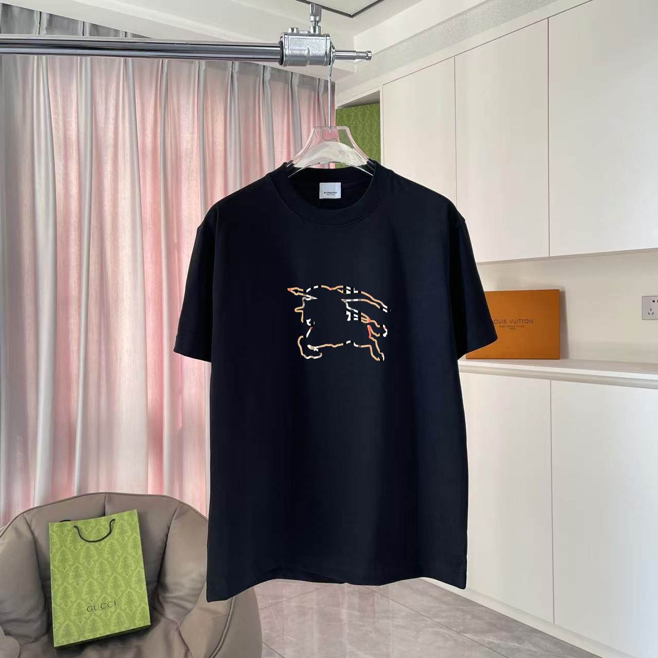 BUR Burberry 2025 nuevo estilo de verano impresión de logotipo de letra personalizada tela personalizada 300 g camiseta…