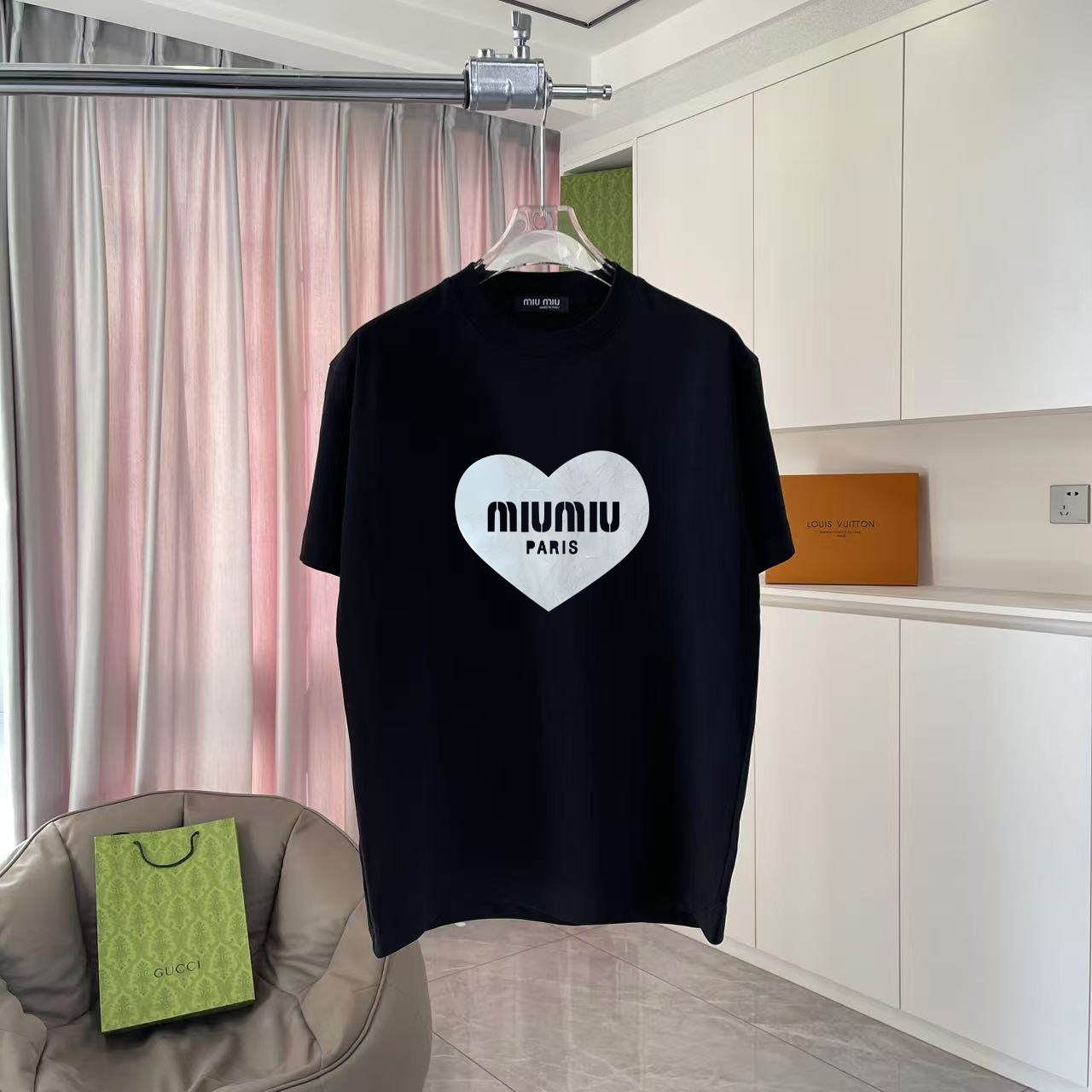 Miu Miu Nueva temporada primavera-verano 2025 Logo de letras personalizado Tejido personalizado 300g Camiseta de manga …