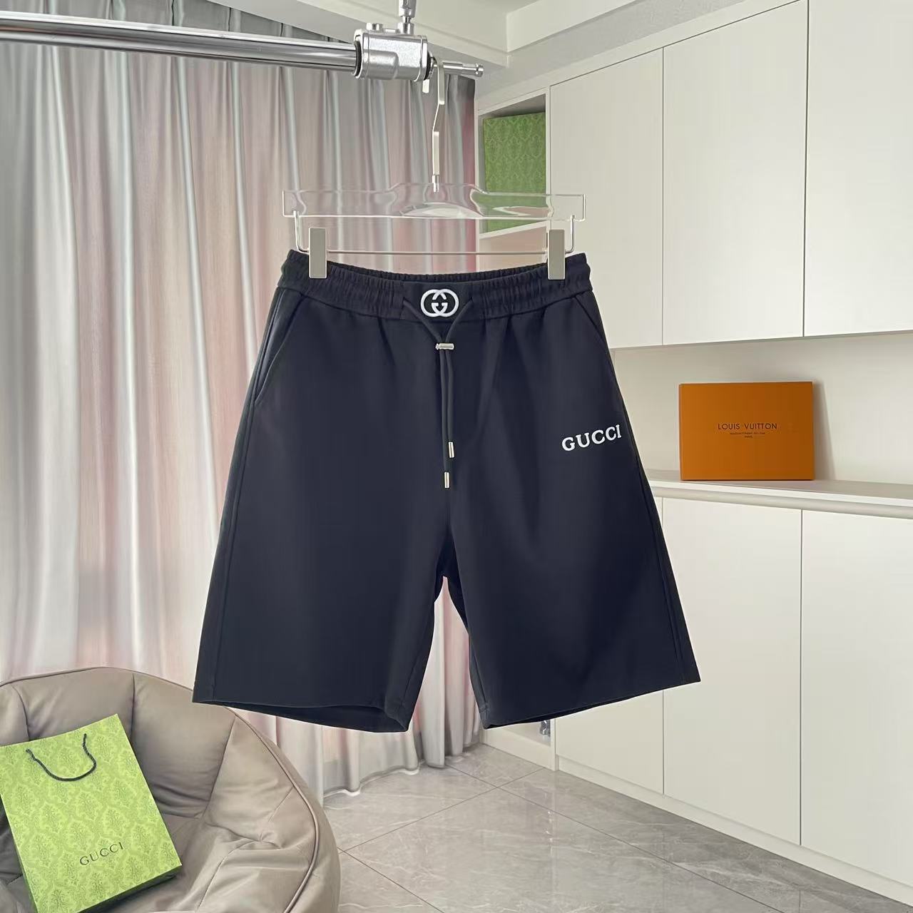GUCC*Gucci 2025 verano nuevo estilo, pantalones cortos con bordado de logo de letras personalizado, tejido personalizad…