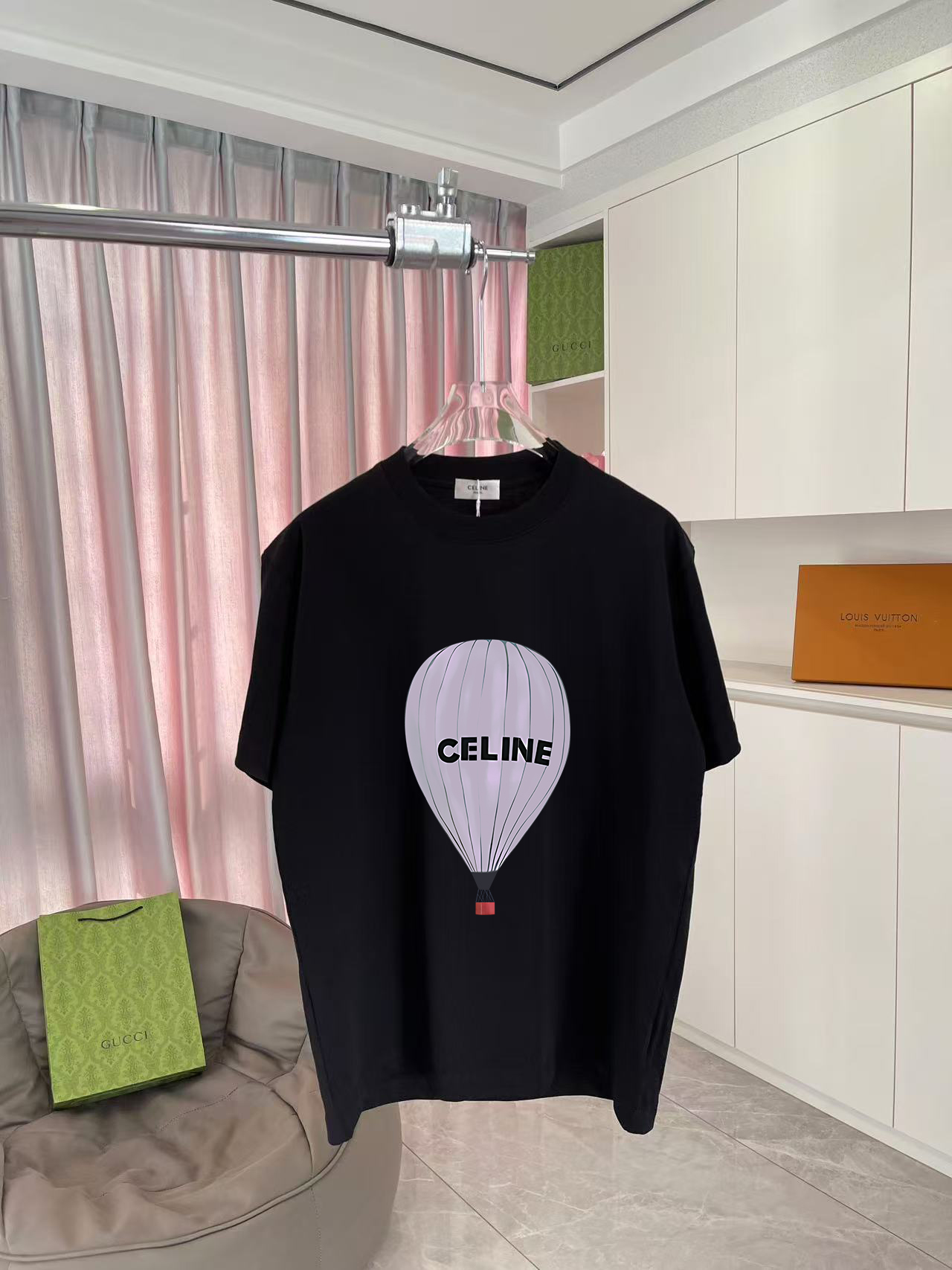 Celine Céline Camiseta de manga corta 2025 verano, estampado de logo de letras personalizado, tela personalizada de 300…