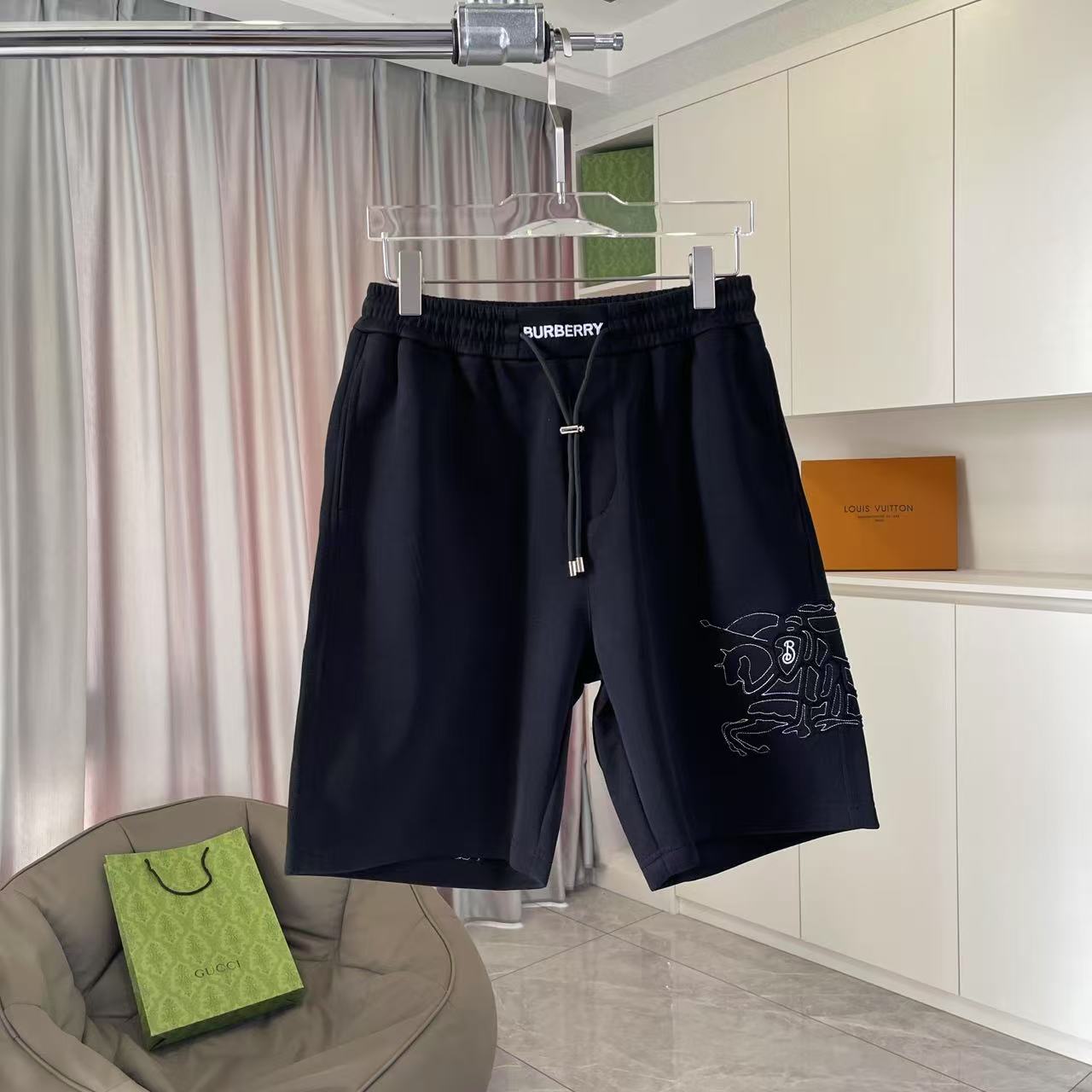 BUR Burberry 2025 nuevos pantalones cortos de verano, bordado con logo de letra personalizado, tela personalizada 350 g…