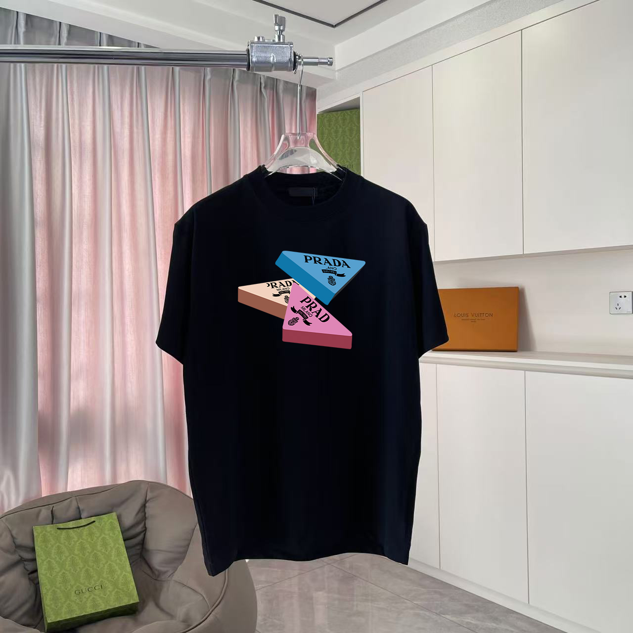 PRAD*2025 nuevo estilo de verano, impresión de logotipo de letra personalizada, tela personalizada 300 g, camiseta de m…