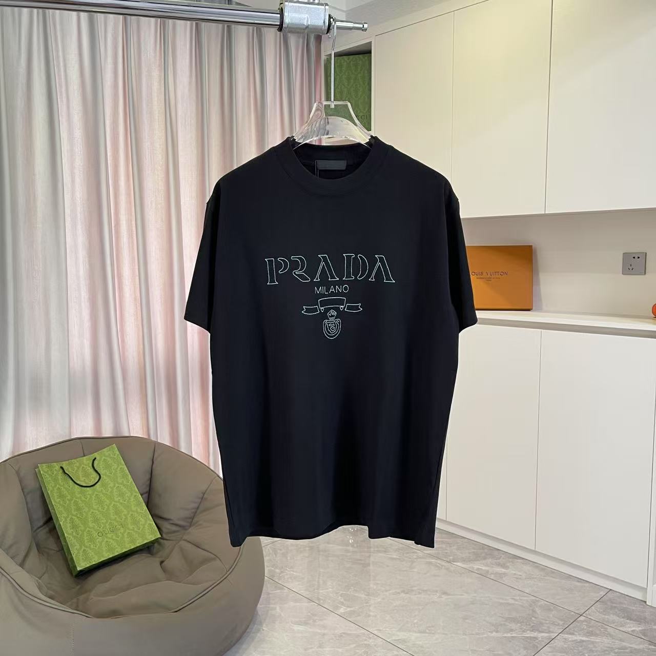 PRAD*2025 nuevo estilo otoño, bordado de logo de letra personalizado, tela personalizada 300g, camiseta de manga corta,…