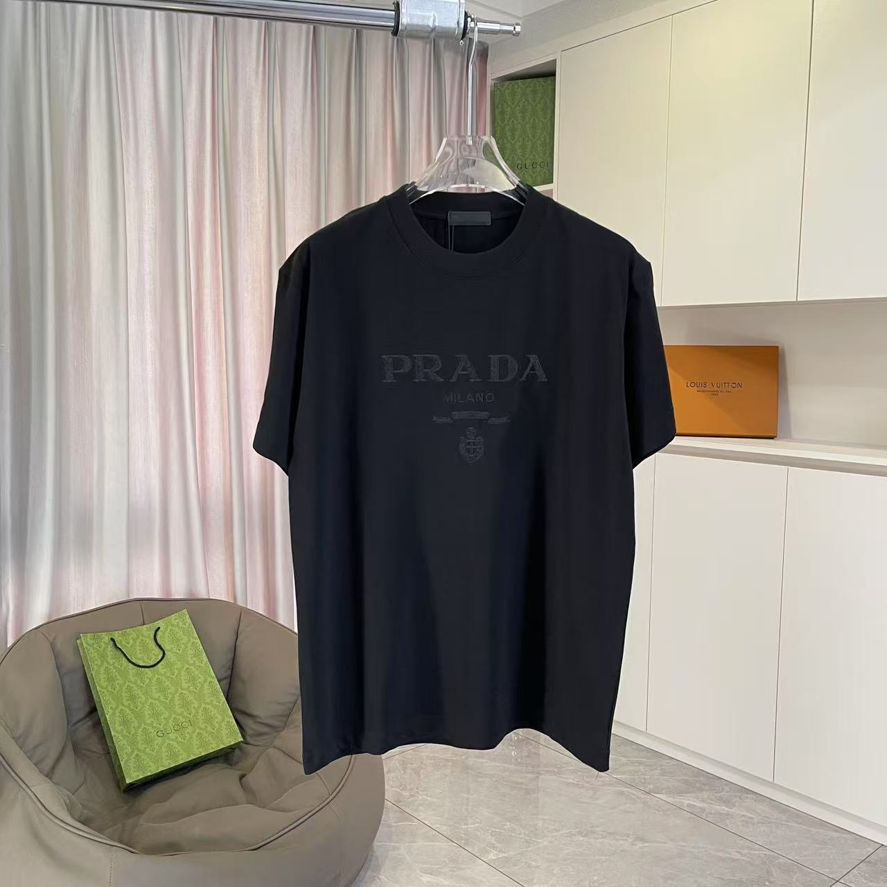PRAD*2025 nuevo estilo otoño, bordado de logo de letra personalizado, tela personalizada 300g, camiseta de manga corta,…