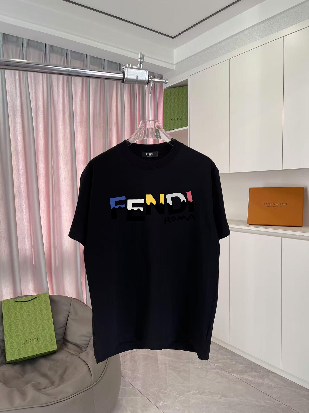 FEND*Nuevo otoño 2025 Camiseta de manga corta con estampado de logo de letras personalizado, tela personalizada 300g, u…