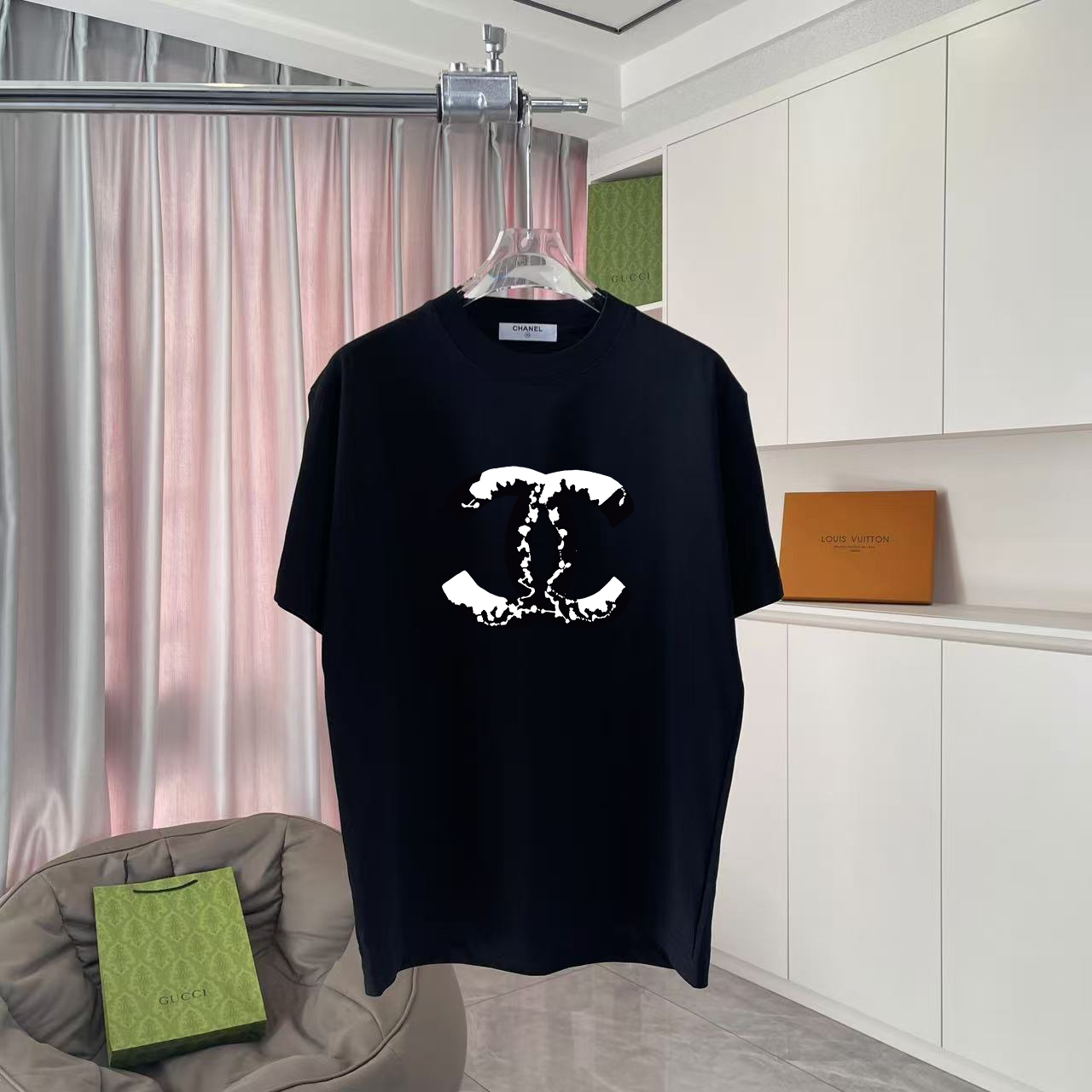 CHANE*Xiaoxiang 2025 nueva colección de otoño Camiseta de manga corta con estampado de logo de doble C, tejido personal…
