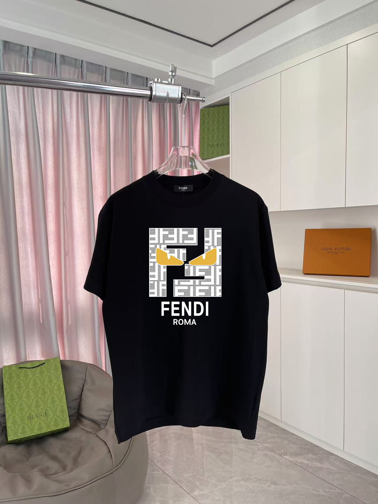 FEND*Nuevo otoño 2025 Camiseta de manga corta con estampado de logo de letras personalizado, tela personalizada 300g, u…