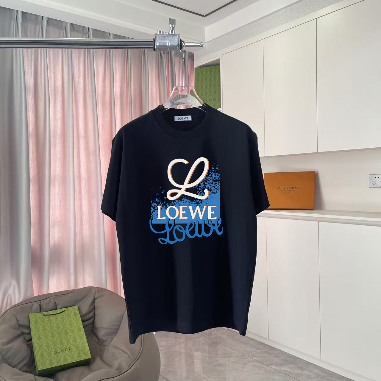 🅿️85 Loew* Nuevo de otoño 2025, camiseta de manga corta con estampado de logo de letras personalizado, tela personaliz…