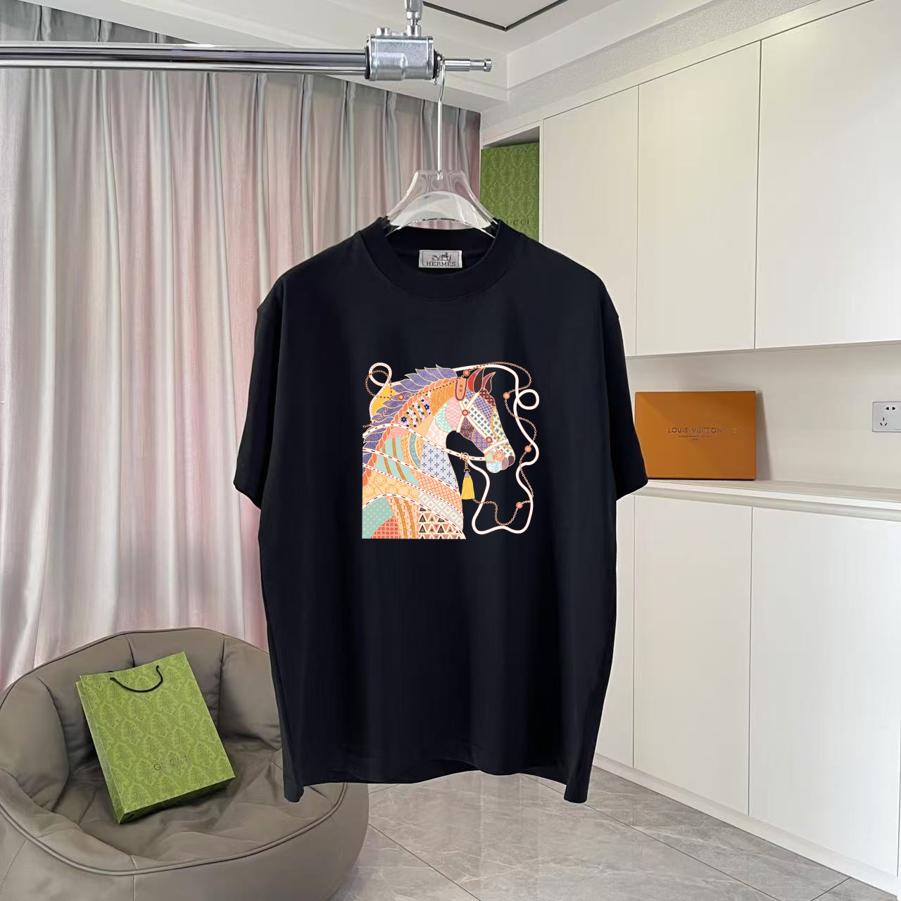 Hermès Herme*爱马仕2026夏季新款 个性logo印花 定制面料300g 短袖T恤
