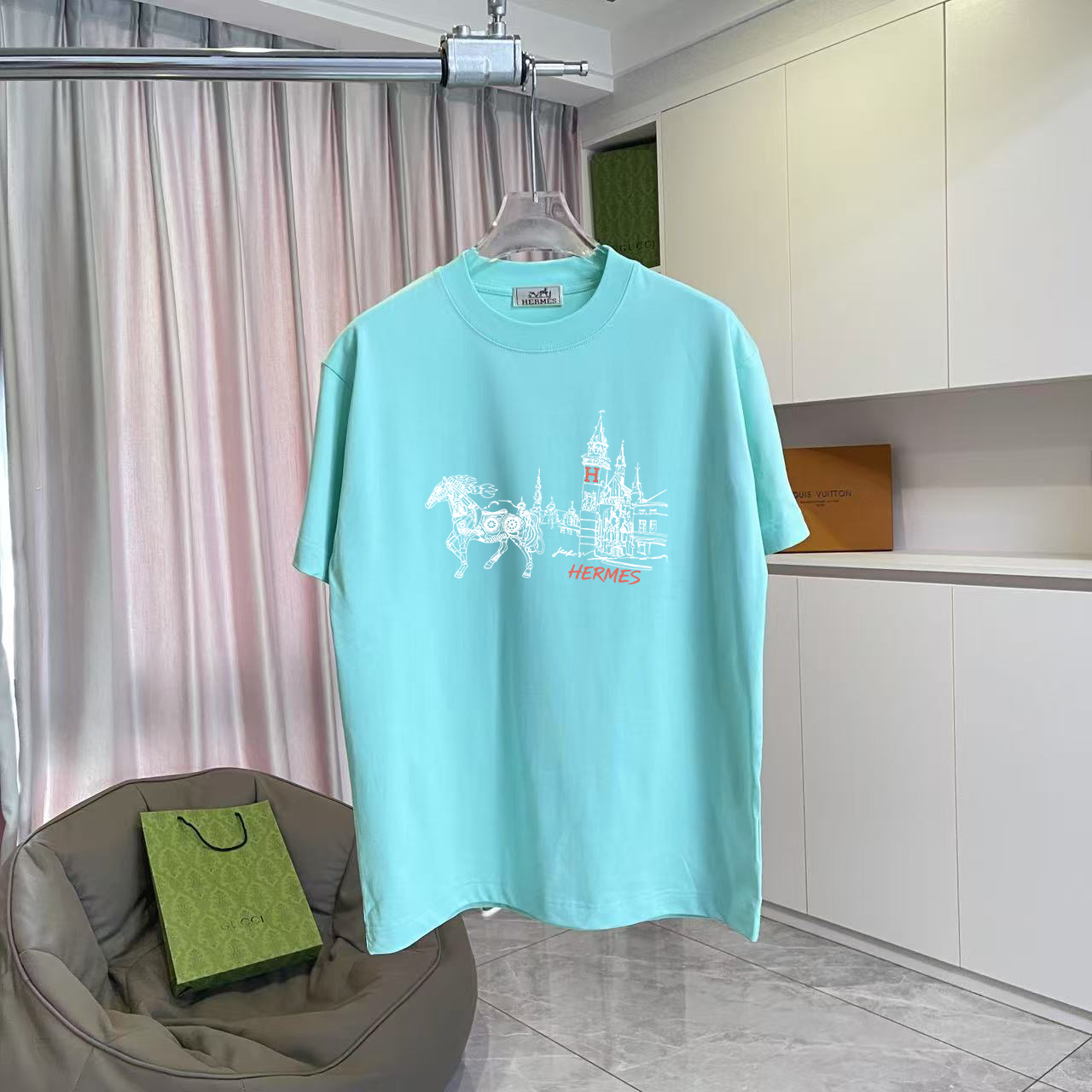 Hermès Herme*爱马仕2026夏季新款 个性logo印花 定制面料300g 短袖T恤