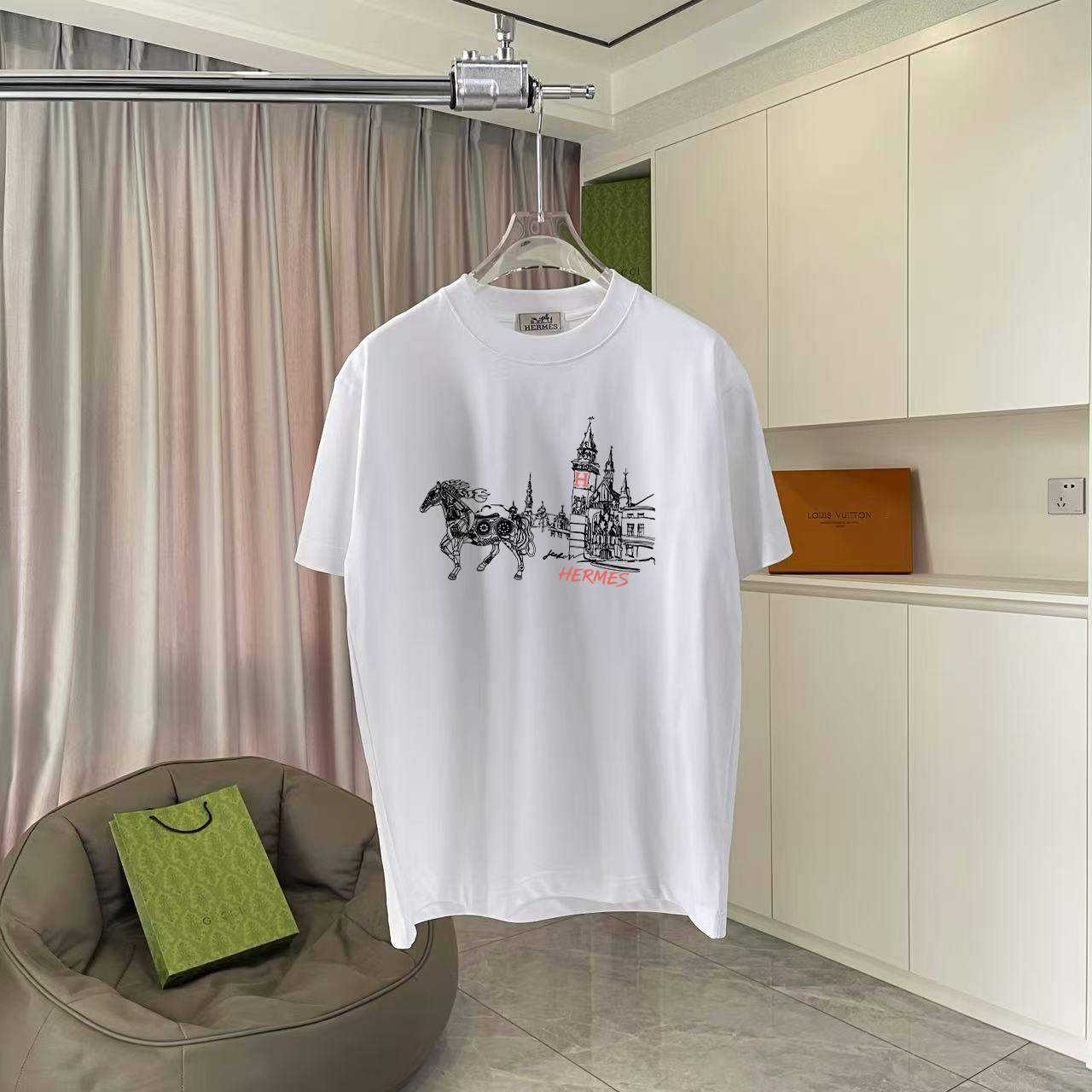 Hermès Herme*爱马仕2026夏季新款 个性logo印花 定制面料300g 短袖T恤