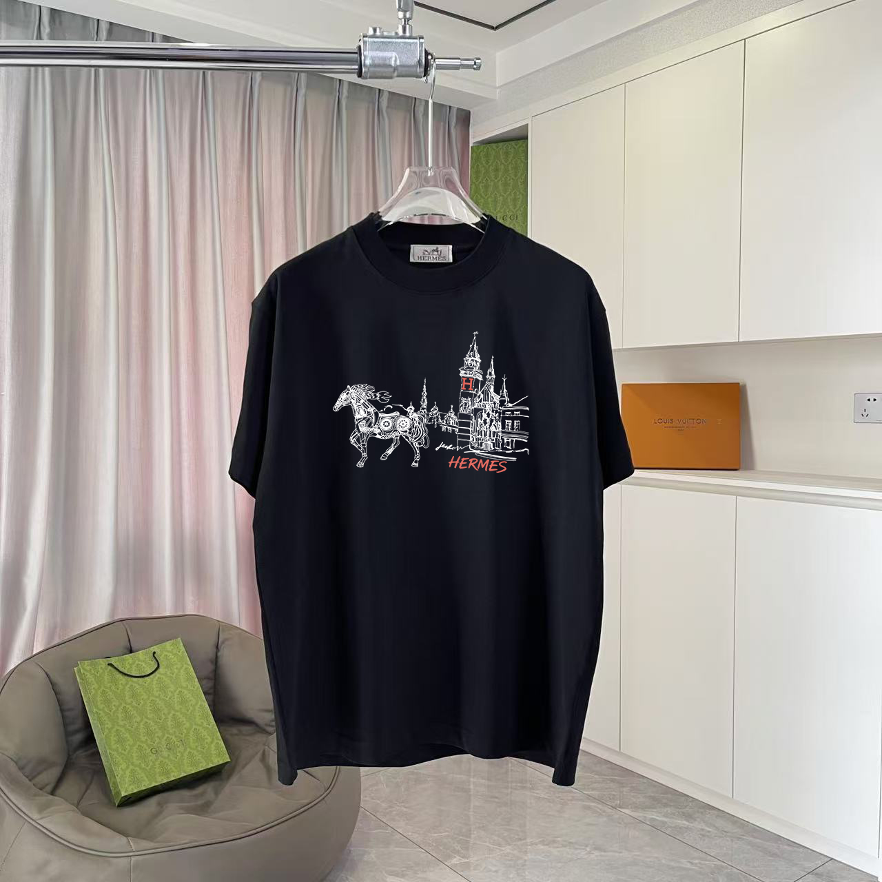 Hermès Herme*爱马仕2026夏季新款 个性logo印花 定制面料300g 短袖T恤
