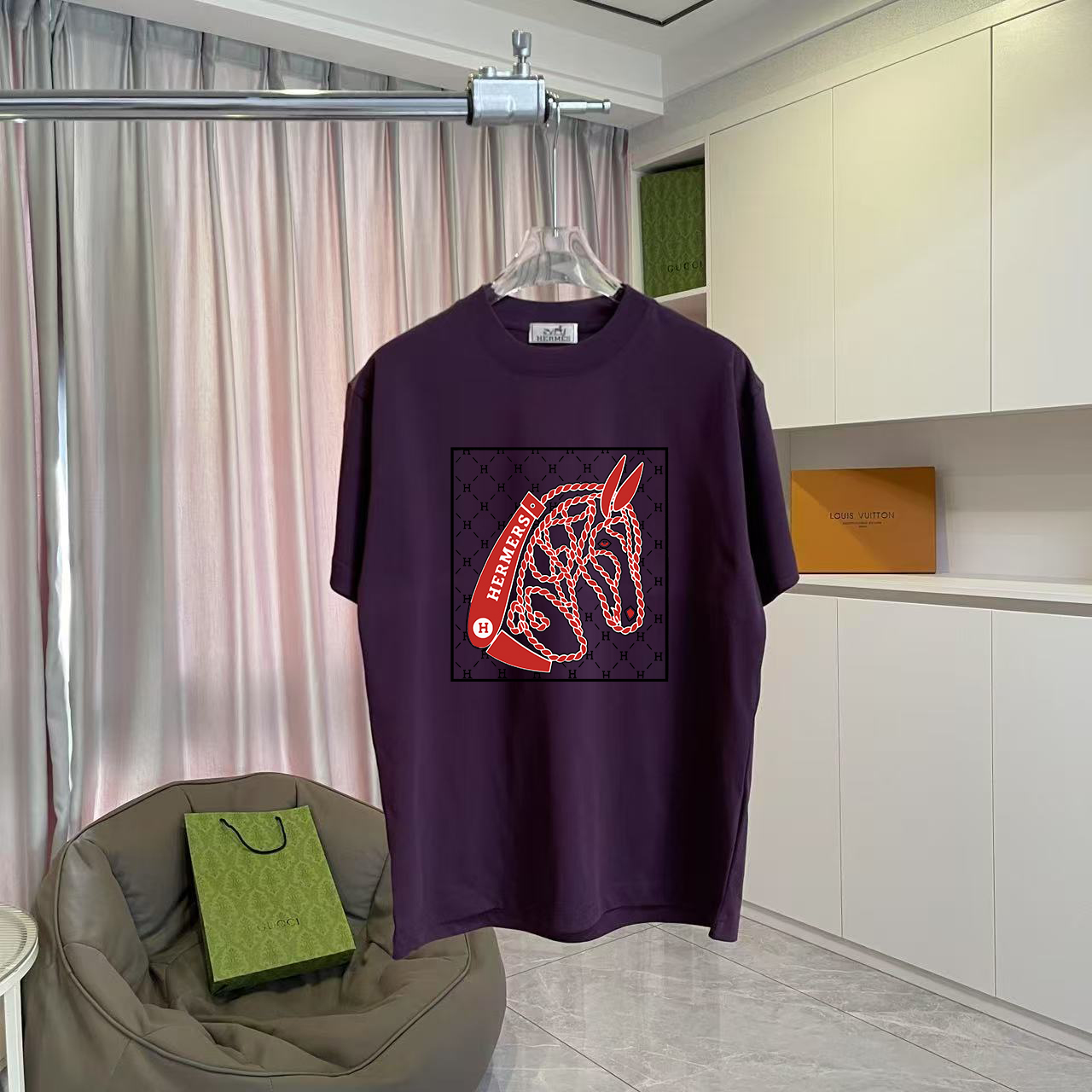 Hermès Herme*爱马仕2026夏季新款 个性logo印花 定制面料300g 短袖T恤