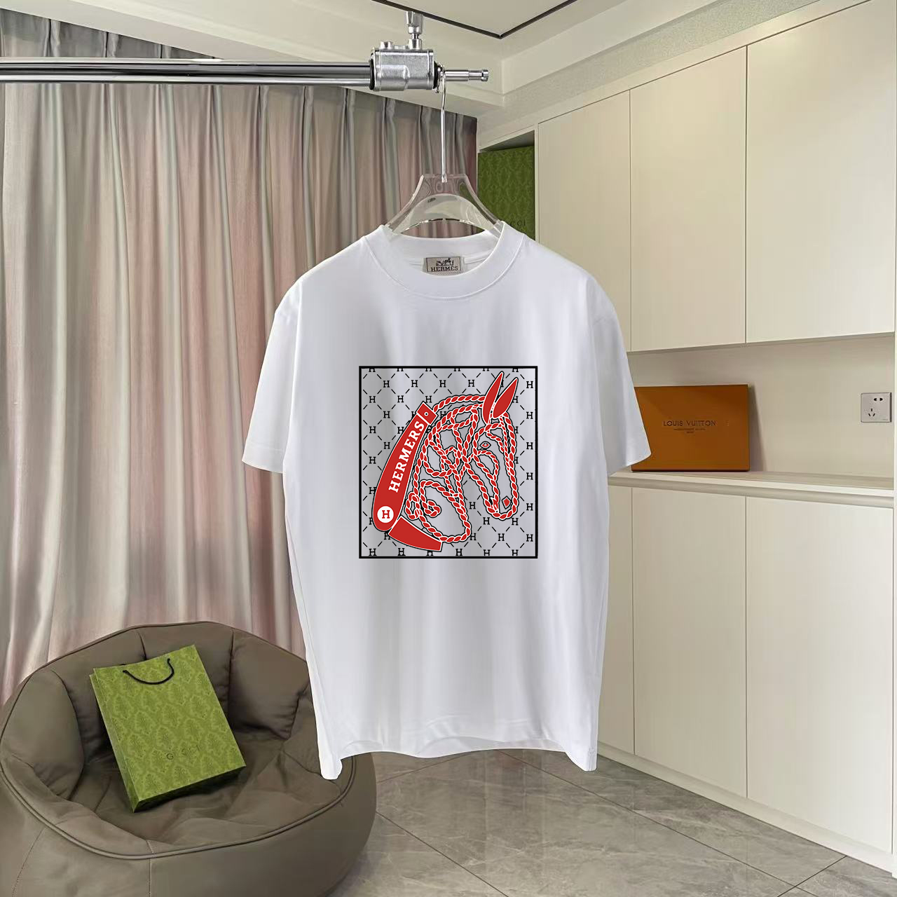 Hermès Herme*爱马仕2026夏季新款 个性logo印花 定制面料300g 短袖T恤