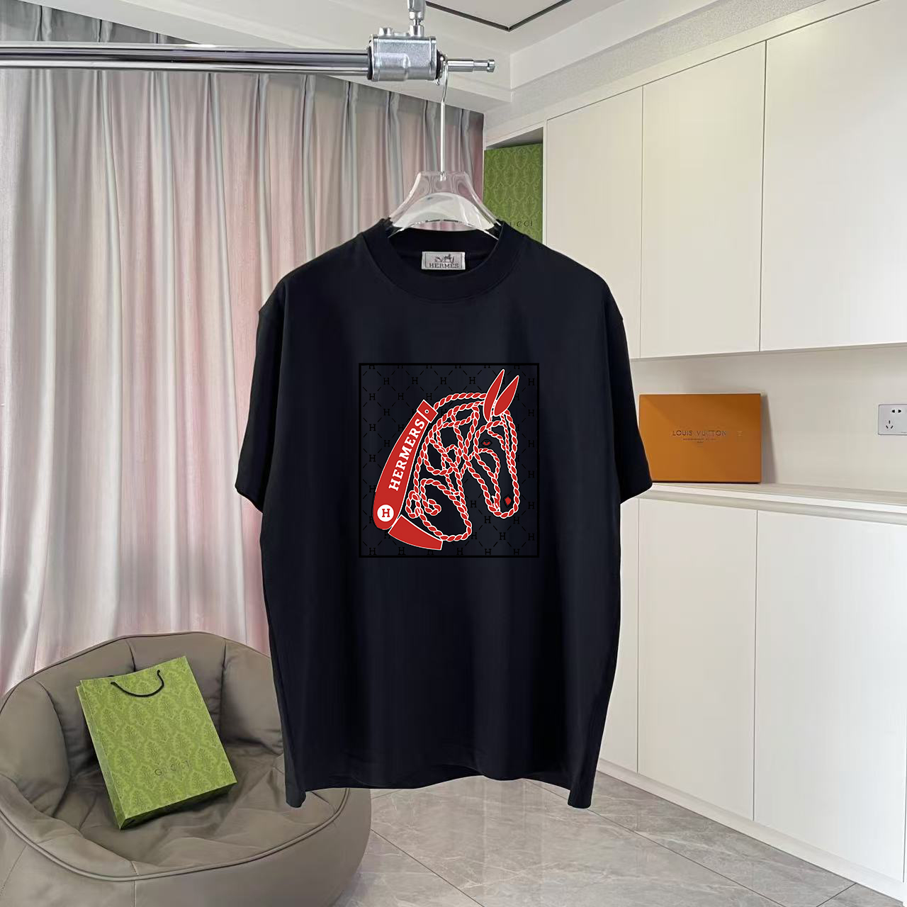 Hermès Herme*爱马仕2026夏季新款 个性logo印花 定制面料300g 短袖T恤