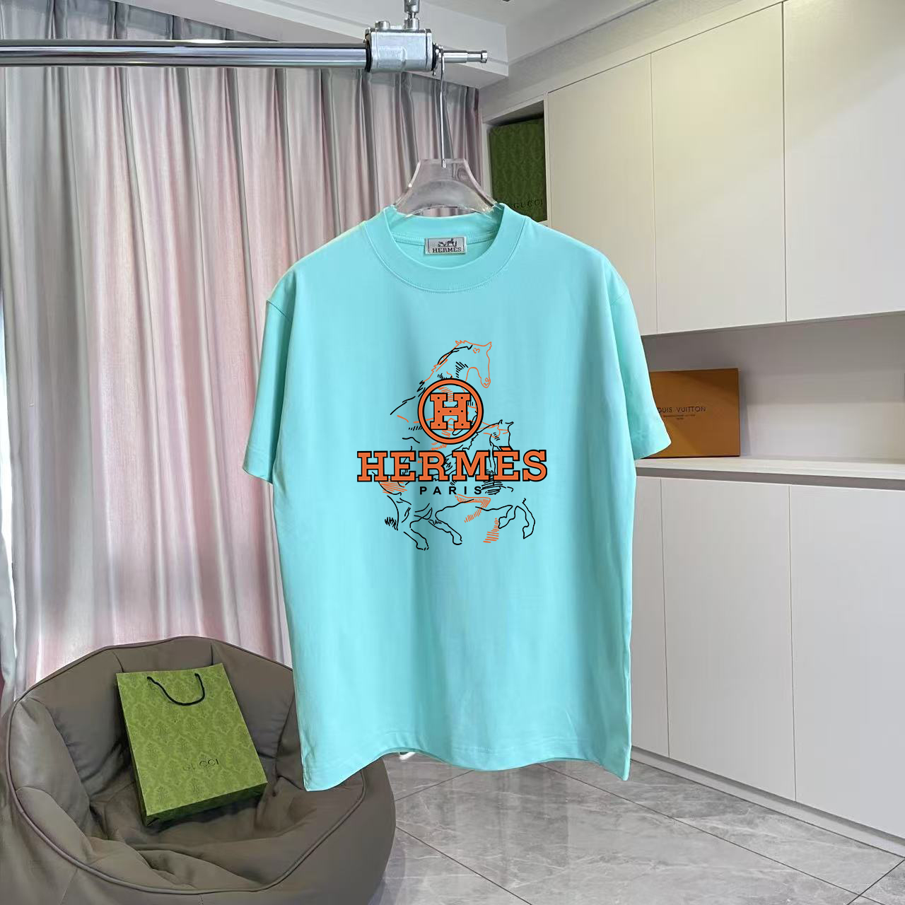 Hermès Herme*爱马仕2026夏季新款 个性logo印花 定制面料300g 短袖T恤