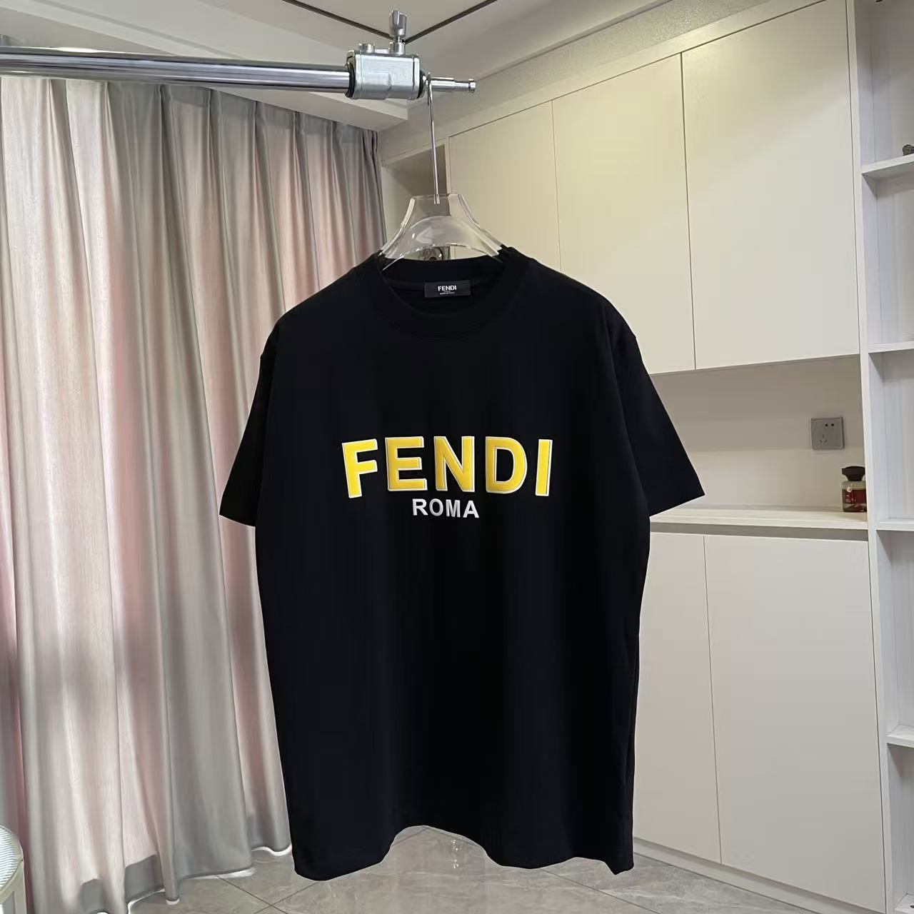 P85 FD*Fendi 2026 nueva temporada de verano, logo de letras personalizado con efecto flocado, tejido personalizado 300g…