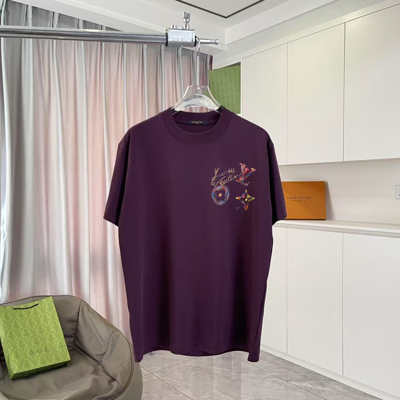 Louis Vuitton 1V*2026夏季新款 个性字母logo印花 定制面料300g 短袖T恤
