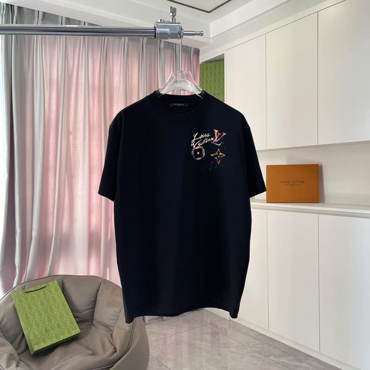 Louis Vuitton 1V*2026夏季新款 个性字母logo印花 定制面料300g 短袖T恤