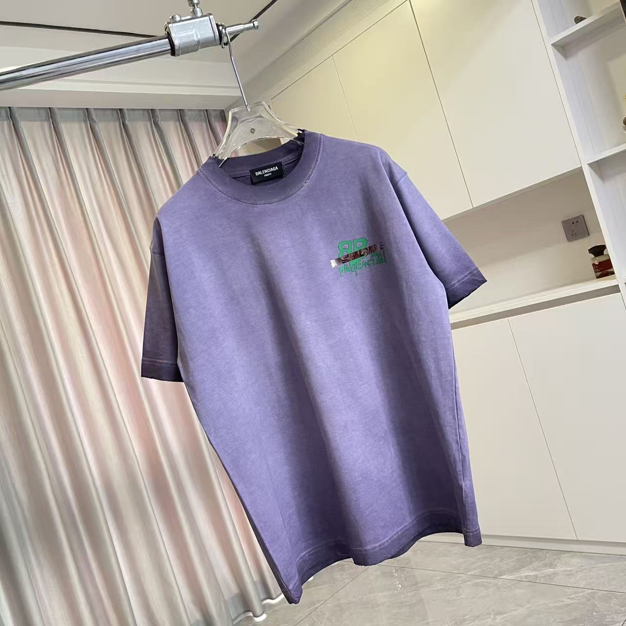 Balenciaga BALENCI*GA 巴黎2026夏季新款 洗水做旧磨破 个性字母logo 定制面料320g 短袖T恤
