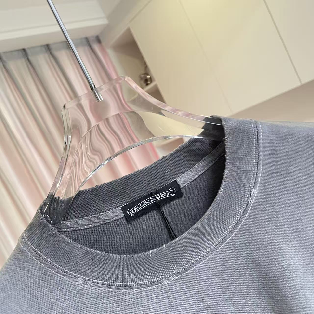Chrome Hearts ch克罗*2026夏季新款 洗水做旧磨破 梵文马蹄十字架 短袖t恤 定制面料320g
