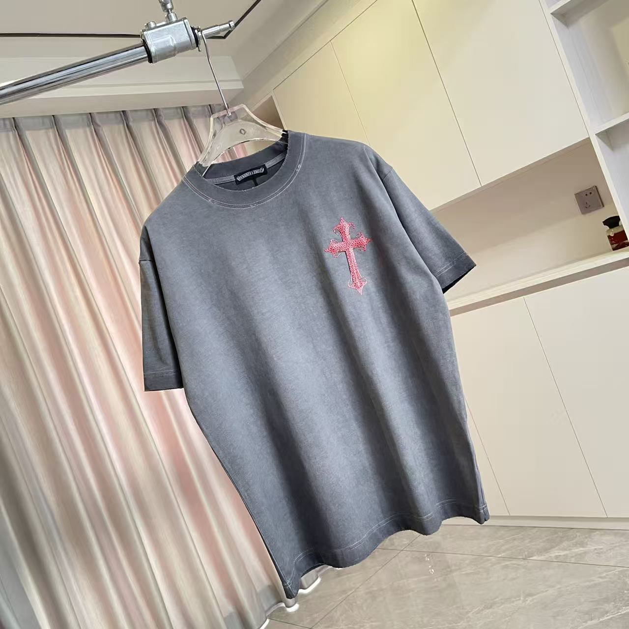 Chrome Hearts ch克罗*2026夏季新款 洗水做旧磨破 梵文马蹄十字架 短袖t恤 定制面料320g