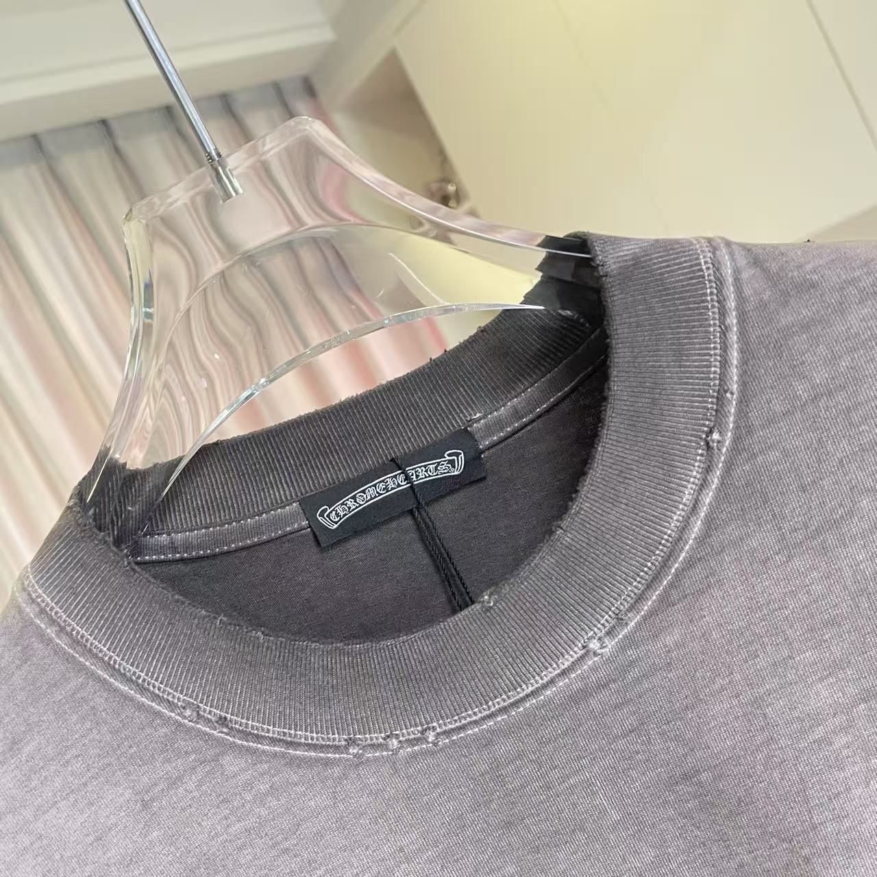 Chrome Hearts ch克罗*2026夏季新款 洗水做旧磨破 梵文马蹄十字架 短袖t恤 定制面料320g