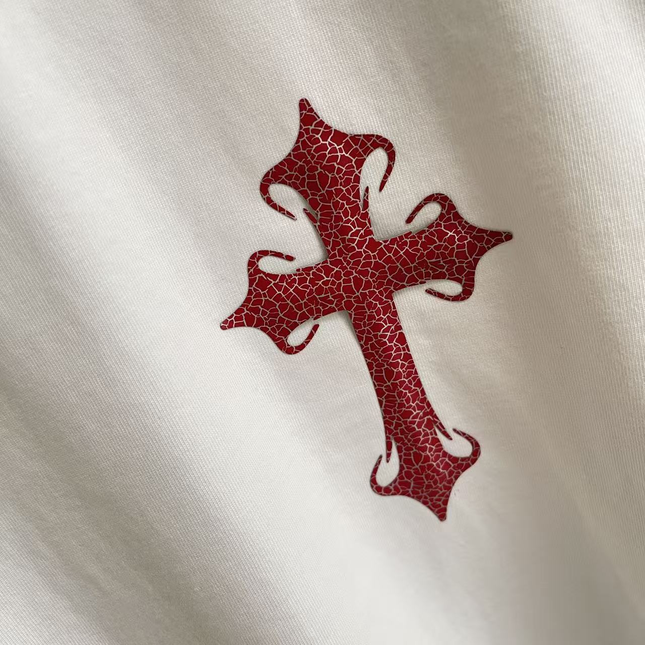 Chrome Hearts ch克罗*2026夏季新款 洗水做旧磨破 梵文马蹄十字架 短袖t恤 定制面料320g