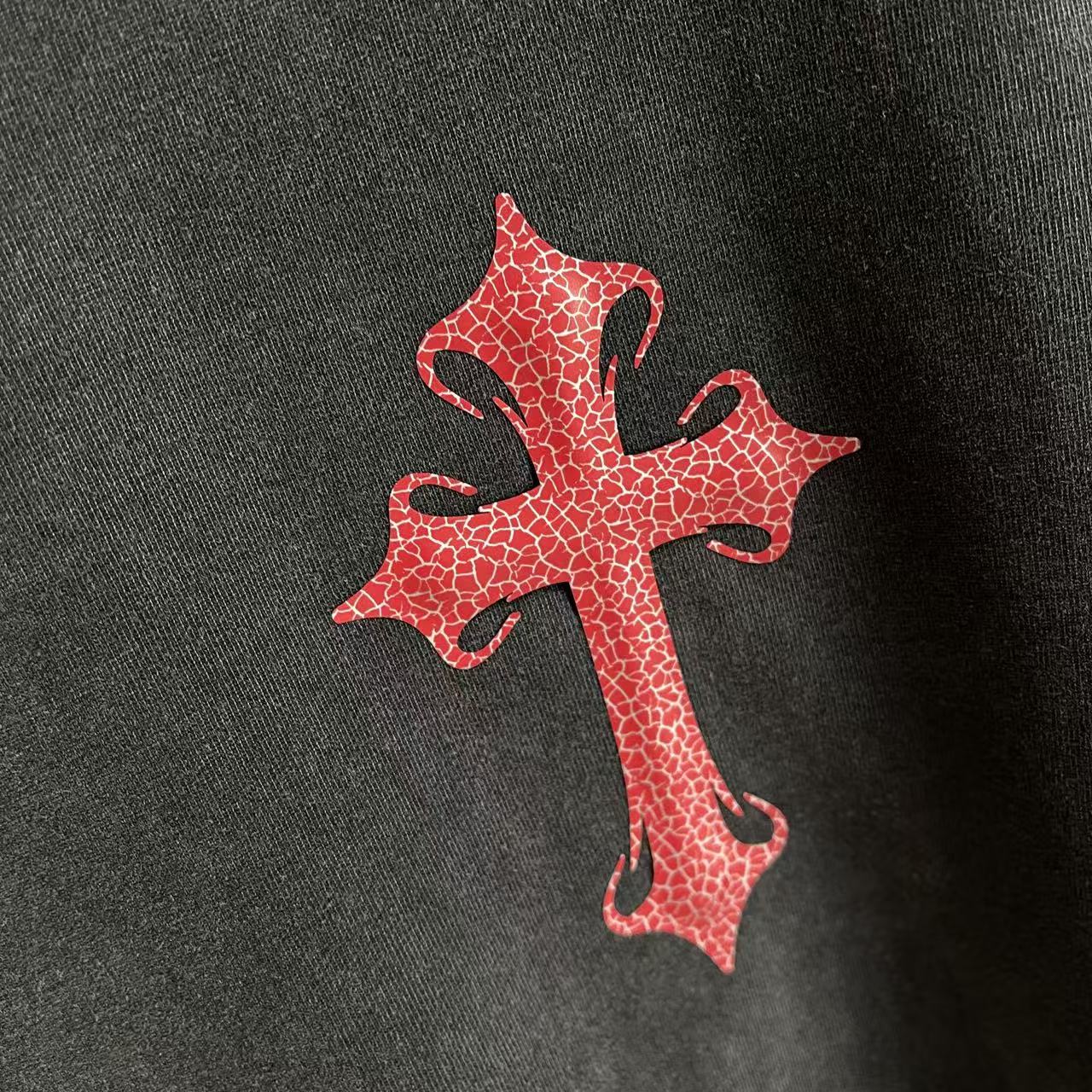 Chrome Hearts ch克罗*2026夏季新款 洗水做旧磨破 梵文马蹄十字架 短袖t恤 定制面料320g