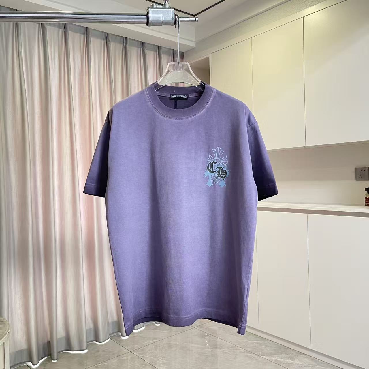 Chrome Hearts ch克罗*2026夏季新款 洗水做旧磨破 梵文马蹄十字架 短袖t恤 定制面料320g