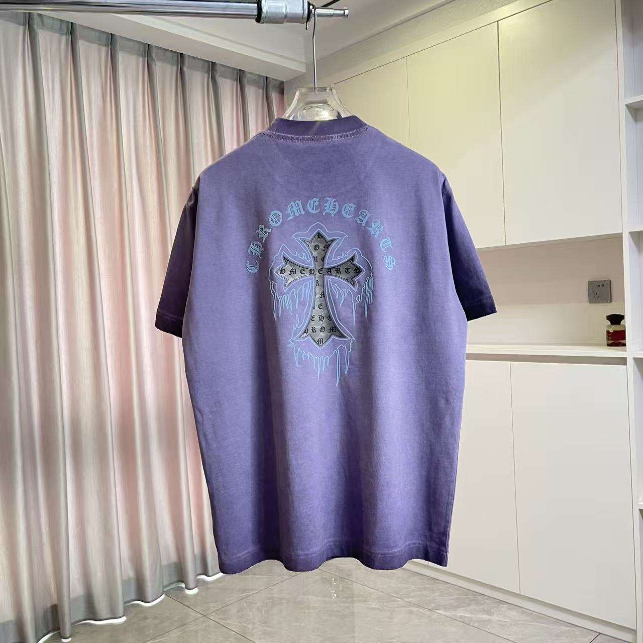 Chrome Hearts ch克罗*2026夏季新款 洗水做旧磨破 梵文马蹄十字架 短袖t恤 定制面料320g