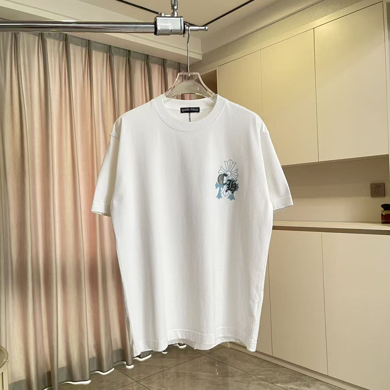 Chrome Hearts ch克罗*2026夏季新款 洗水做旧磨破 梵文马蹄十字架 短袖t恤 定制面料320g